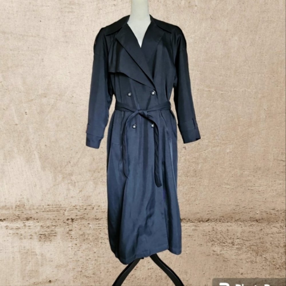 Vintage J. Gallery Black w/ removable wool blend Liner Trench Coat size 14 EUC